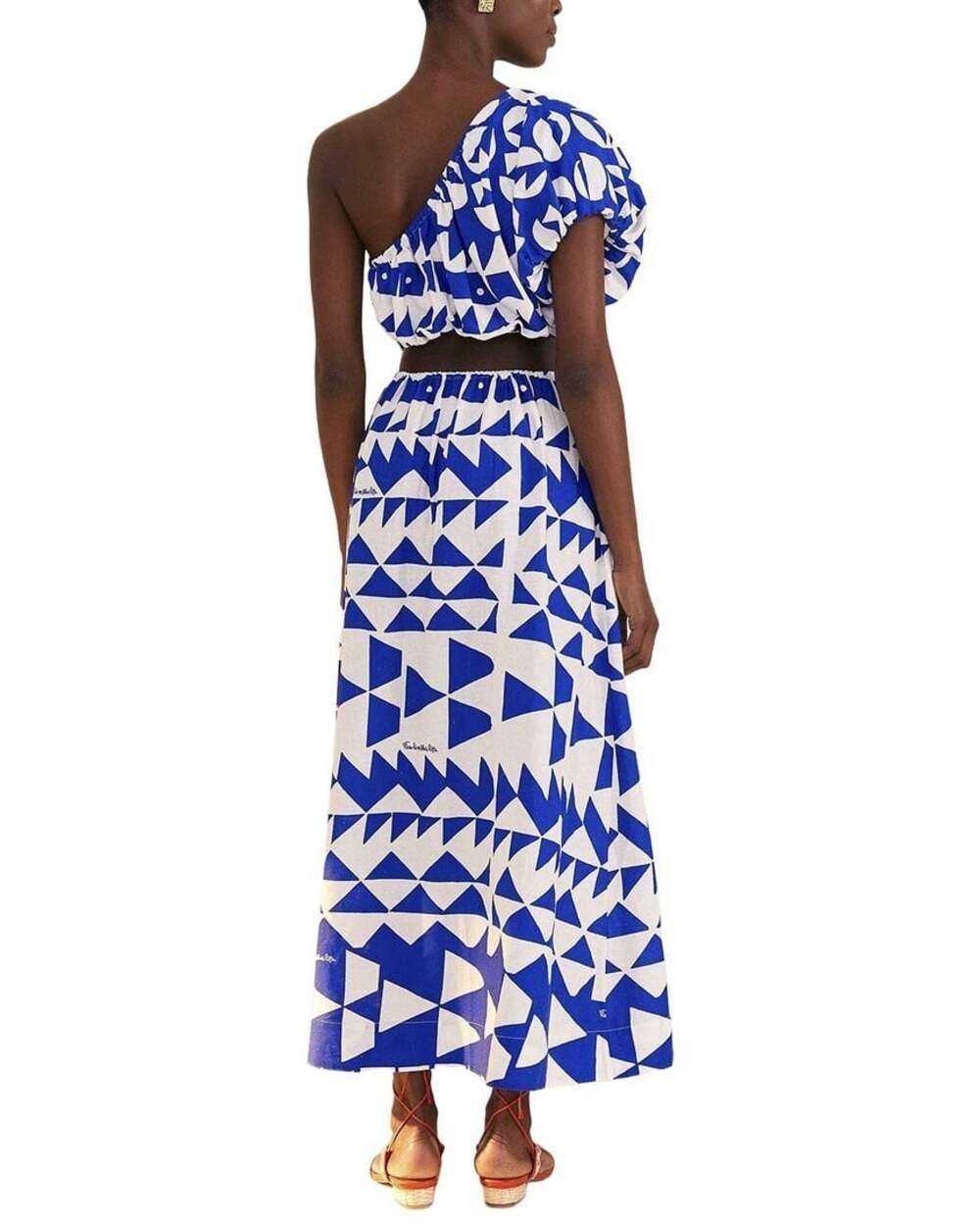 NWOT Farm Rio Linen-Blend Pitta Tiles Off-White One Shoulder Maxi Dress Size S - Picture 2 of 15